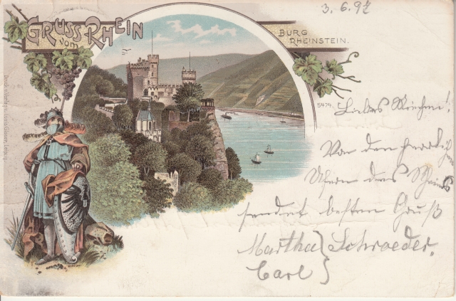 Burg Rheinstein Gruss v Rhein Ritter 1897 gel - Kopie