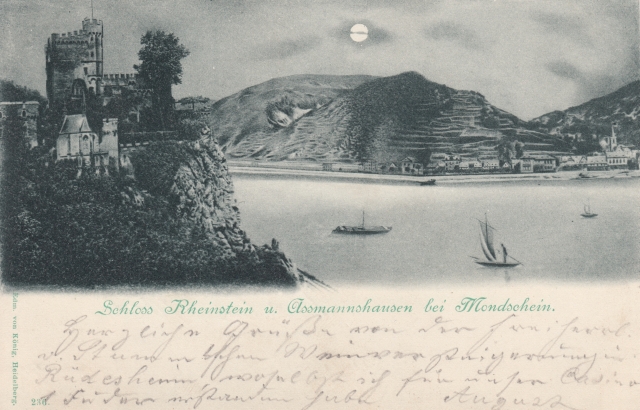 Mondscheinkarte Burg Rheinstein Rhein 1900