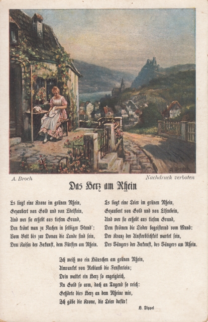 Rheingruss Liedkarte ca 1920 Das Herz am Rhein