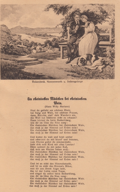 Rheingruss Liedkarte ca 1920 Rheinisches Maedchen