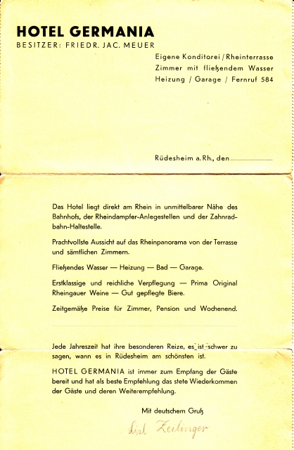 Rued Hotel Germania 30er Jahre Werbeprospekt 3 Rued Hotel Germania 30er Jahre Werbeprospekt 3