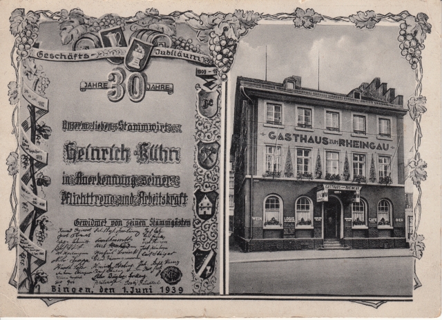 Bin Gasthaus Rheingau 1939 Jubilaeum 30 J
