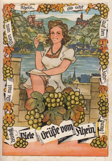 Leporello 60er Frau Glas Trauben Text