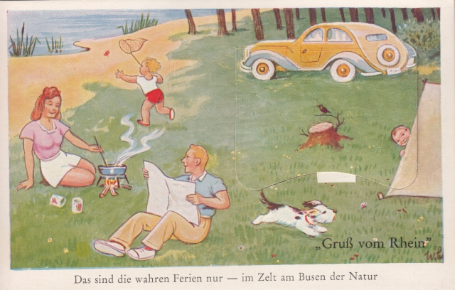 Leporello Familie Grill Auto ca 1960