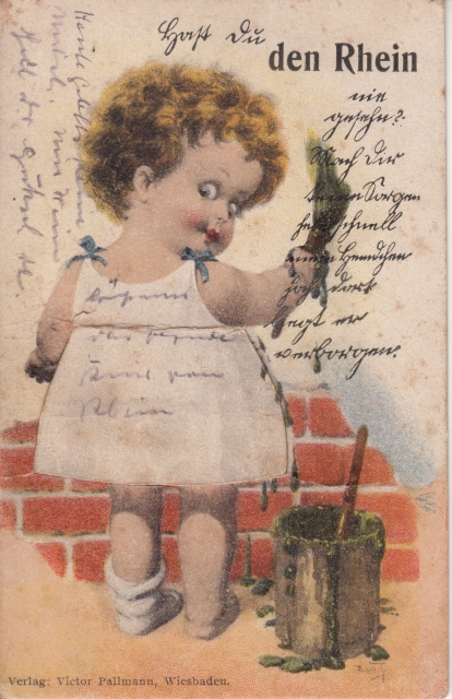 Leporello Rhein Kind malt an Wand 1931