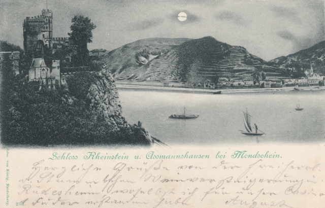 Mondscheinkarte Burg Rheinstein Rhein 1900 Mondscheinkarte Burg Rheinstein Rhein 1900