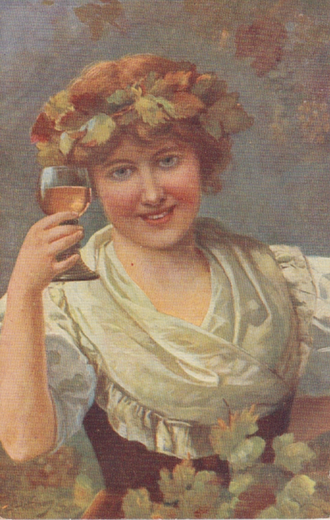 Rheingruss Maedel Weinlaub u Glas ca 20er