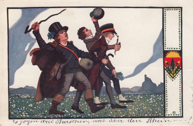 Rheingruss es zogen drei B Kuenstlerkarte um 1900